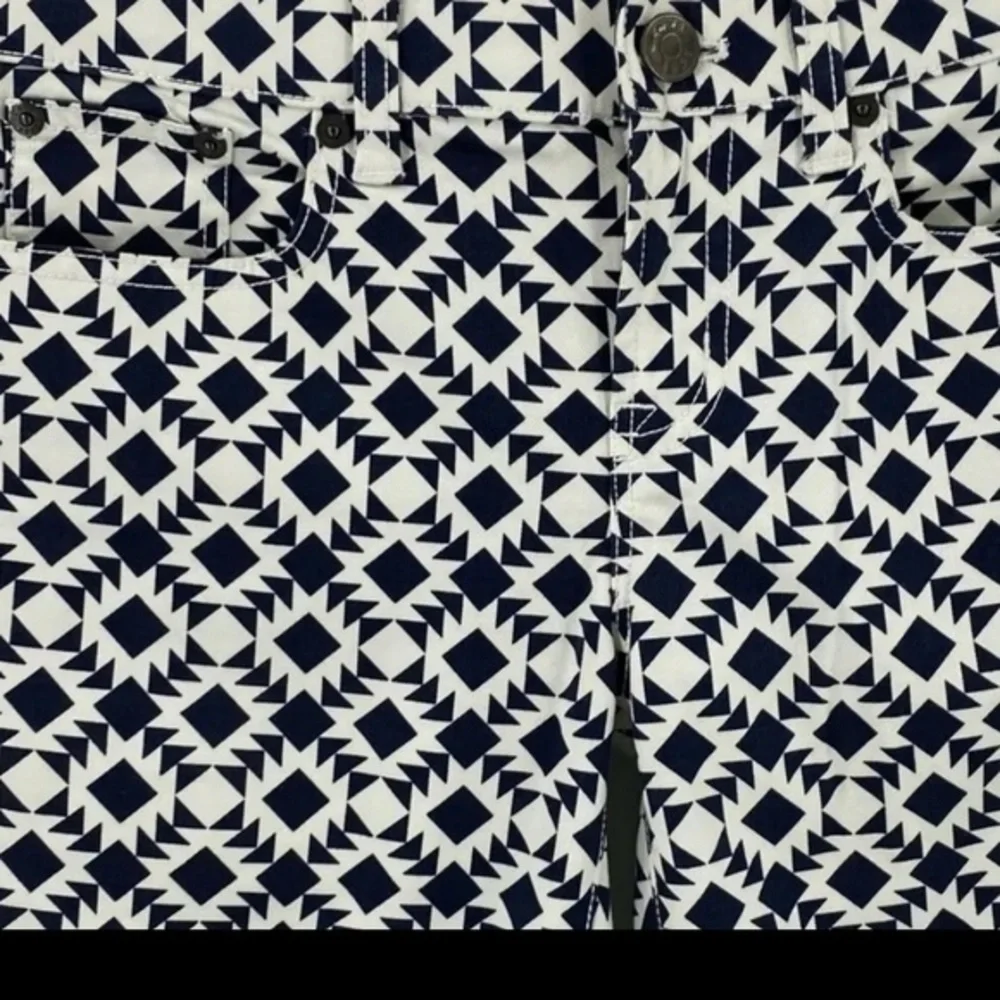 J Crew Toothpick‎ Jeans Size 31 Ankle Printed Navy Blue White Geometric Womens